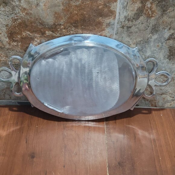 Vintage Aluminum Footed Serving Platter Tray Large Heavy - Picture 3 of 10